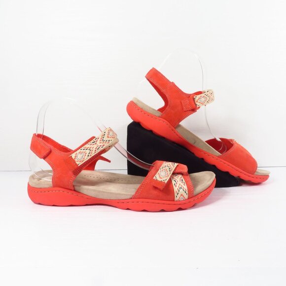 Clarks Collection Adjustable Suede Sandals Amanda Sprint Coral Pink Women's 10 W - Picture 3 of 12
